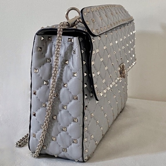 Large Light Grey / Gold Valentino Rockstud Spike Shoulder Bag New With T… - Picture 12 of 15